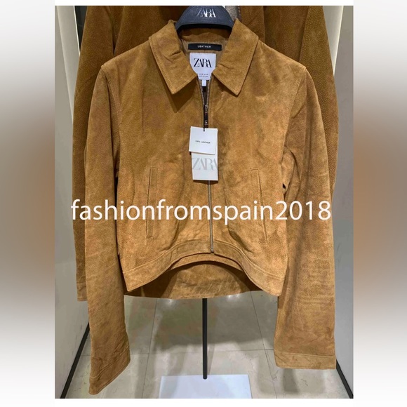 Zara genuine suede leather jacket tan camel medium 4341/853 - Picture 9 of 9